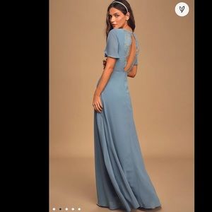 Lulus Longing for you skate blue lace short sleeve maxi dress